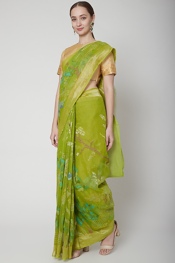 Mint Green Handwoven Kadwa Reception Saree Set by Shanti Banaras at Pernia's Pop Up Shop