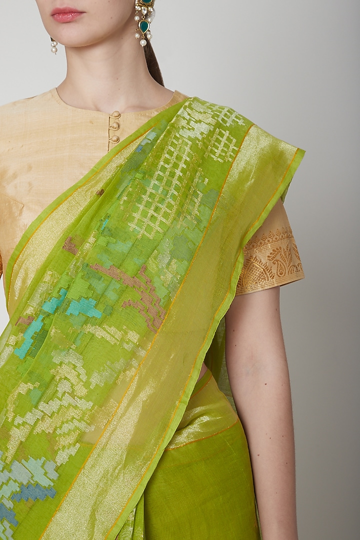 Mint Green Handwoven Kadwa Reception Saree Set by Shanti Banaras at Pernia's Pop Up Shop