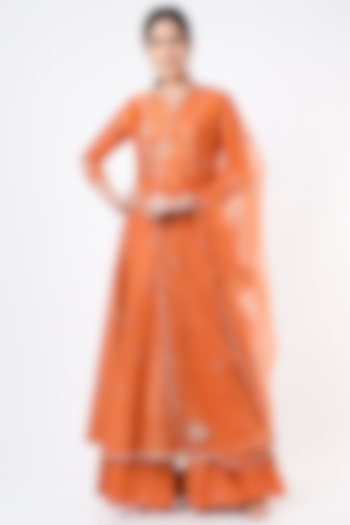 Orange Embroidered Wedding Anarkali Set by Label Sonia Bansal at Pernia's Pop Up Shop