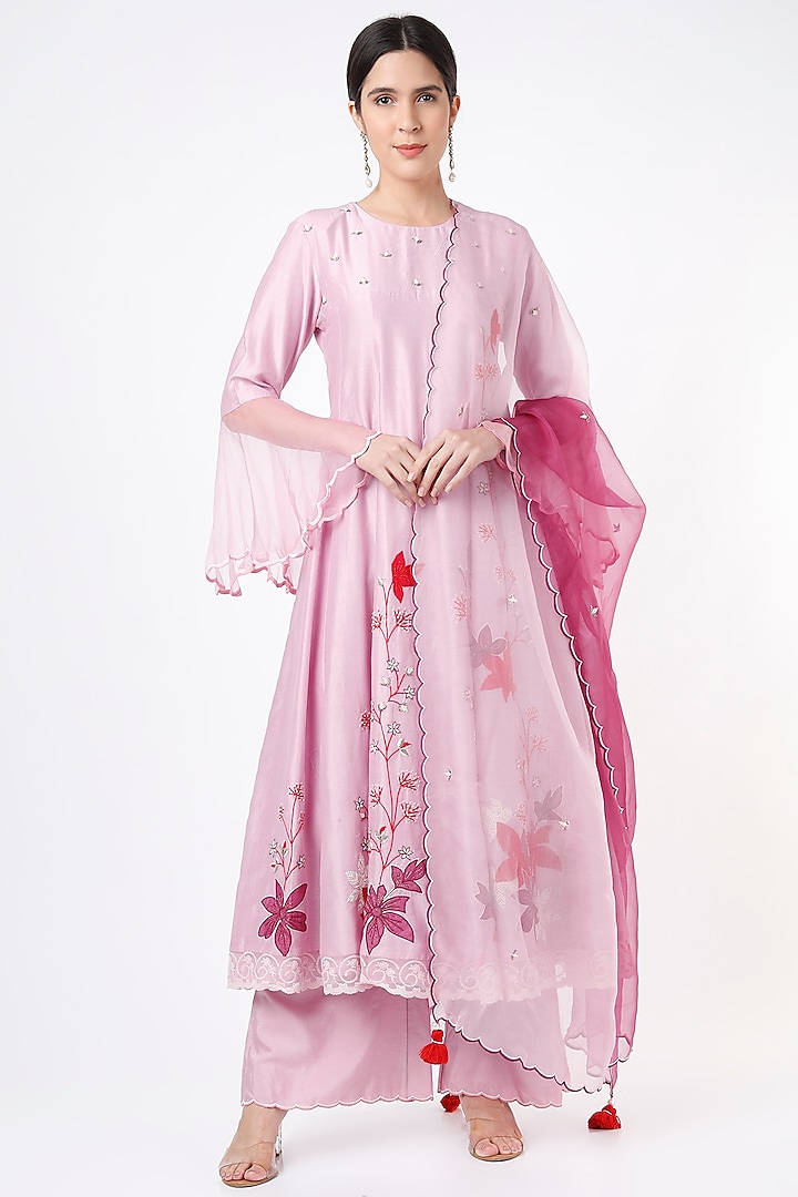 Pink Embroidered Anarkali Set by Label Sonia Bansal