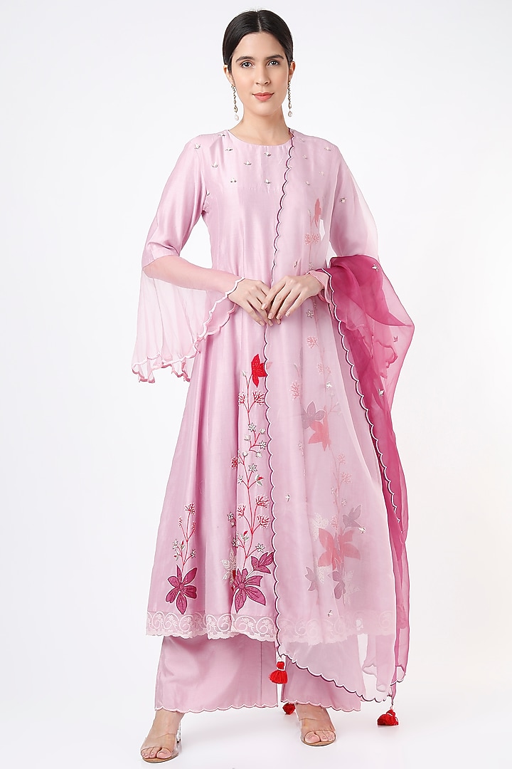 Pink Embroidered Wedding Anarkali Set by Label Sonia Bansal at Pernia's Pop Up Shop