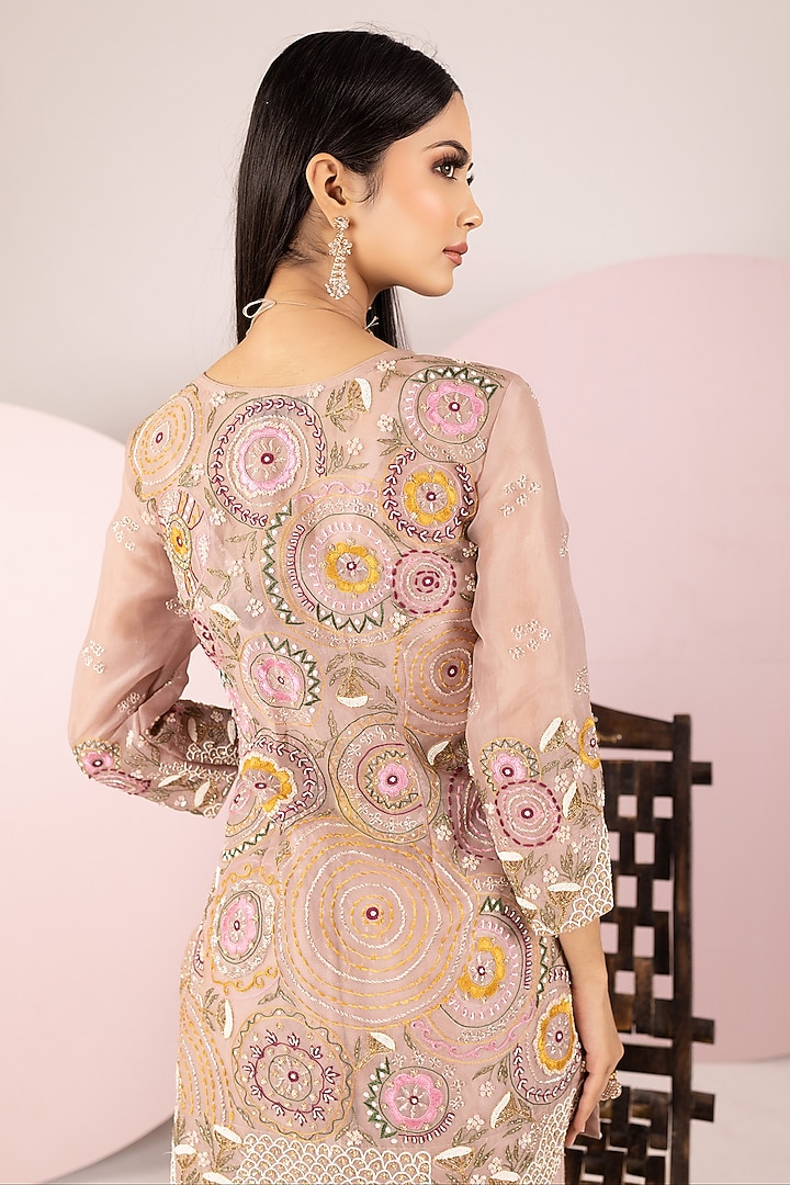 Beige Net & Sequins Georgette Bridal Sharara Set by Label Sonia Bansal at Pernia's Pop Up Shop