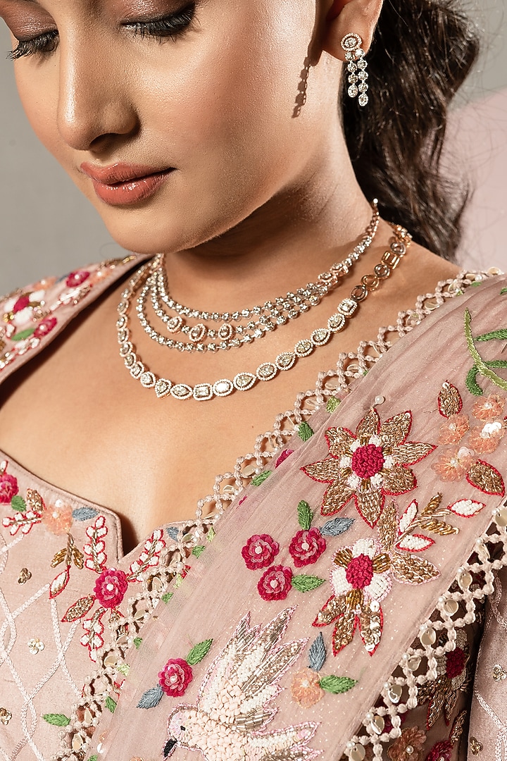 Pastel Pink Organza Hand Embroidered Bridal Lehenga Set by Label Sonia Bansal at Pernia's Pop Up Shop