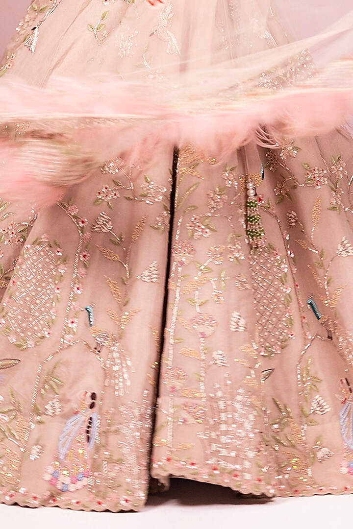 Pastel Pink Organza Hand Embroidered Bridal Lehenga Set by Label Sonia Bansal at Pernia's Pop Up Shop