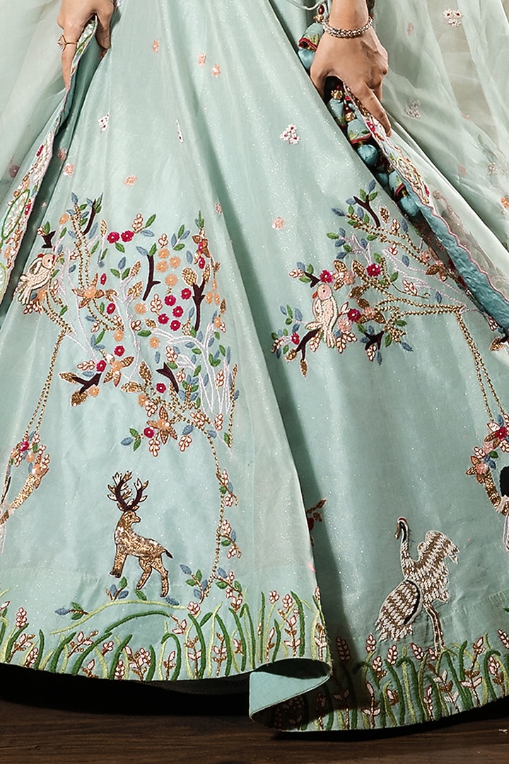 Sky Blue Organza Hand Embroidered Bridal Lehenga Set by Label Sonia Bansal at Pernia's Pop Up Shop