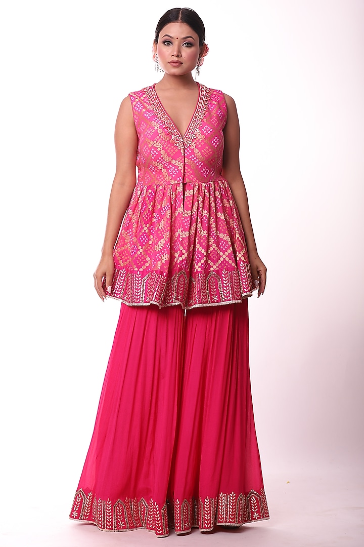 Pink Chiffon Sharara Set by Label Sonia Bansal