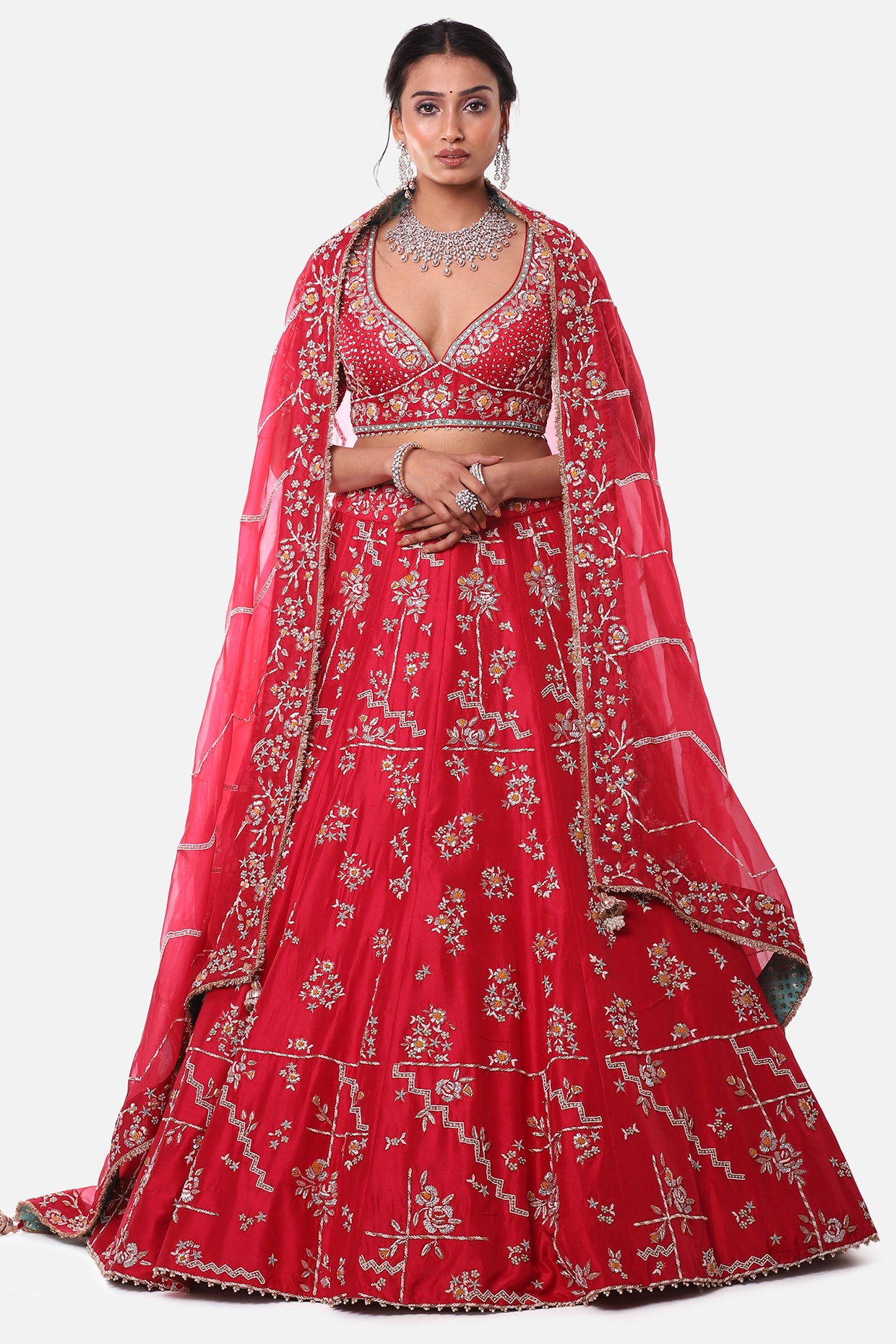 Buy Berry Red Embroidered Bridal Lehenga Online in India @Mohey - Mohey for  Women