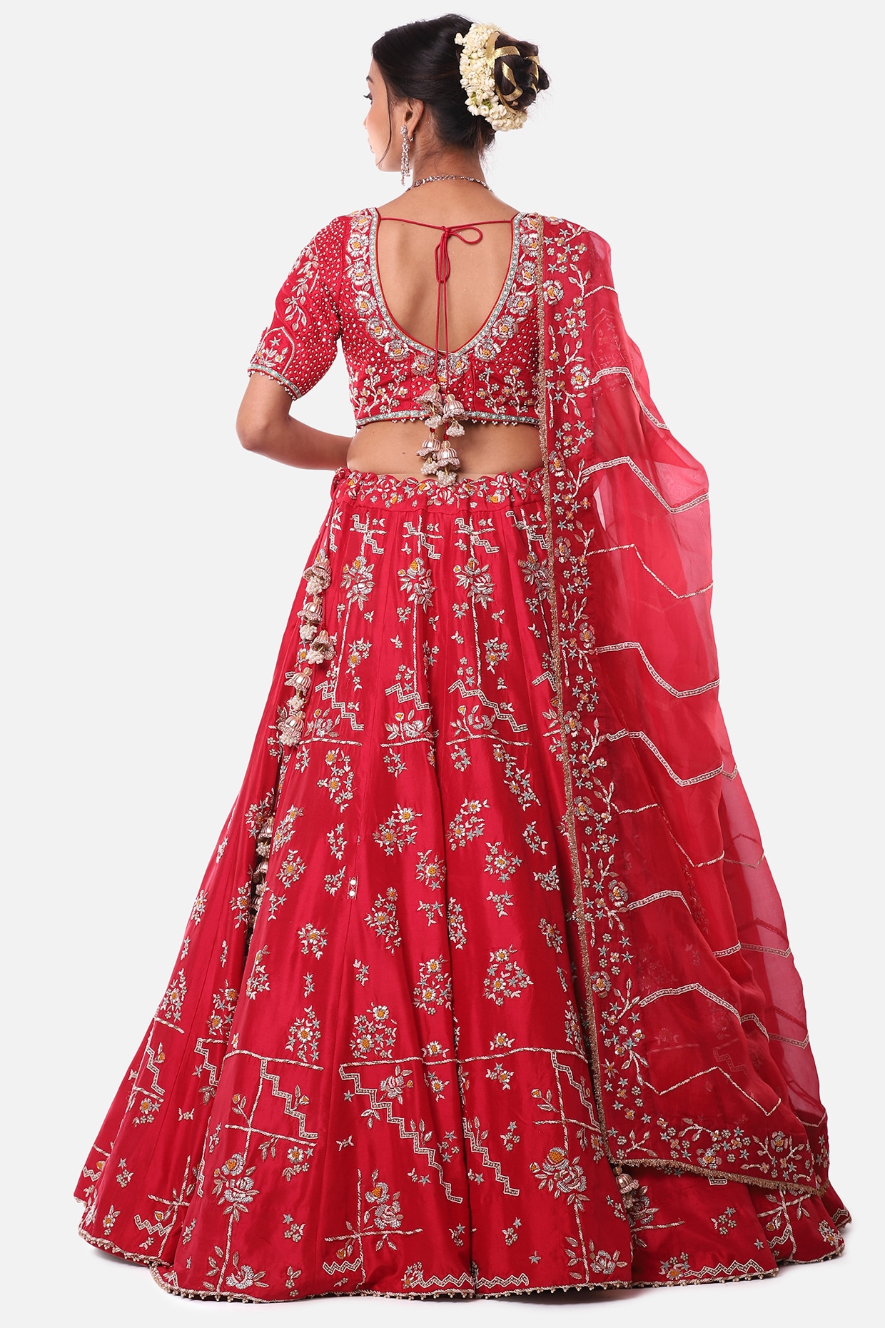 Beautiful Carrot Red Heavy Embroidery Silk Lehenga 307 - Aarshi Fashions