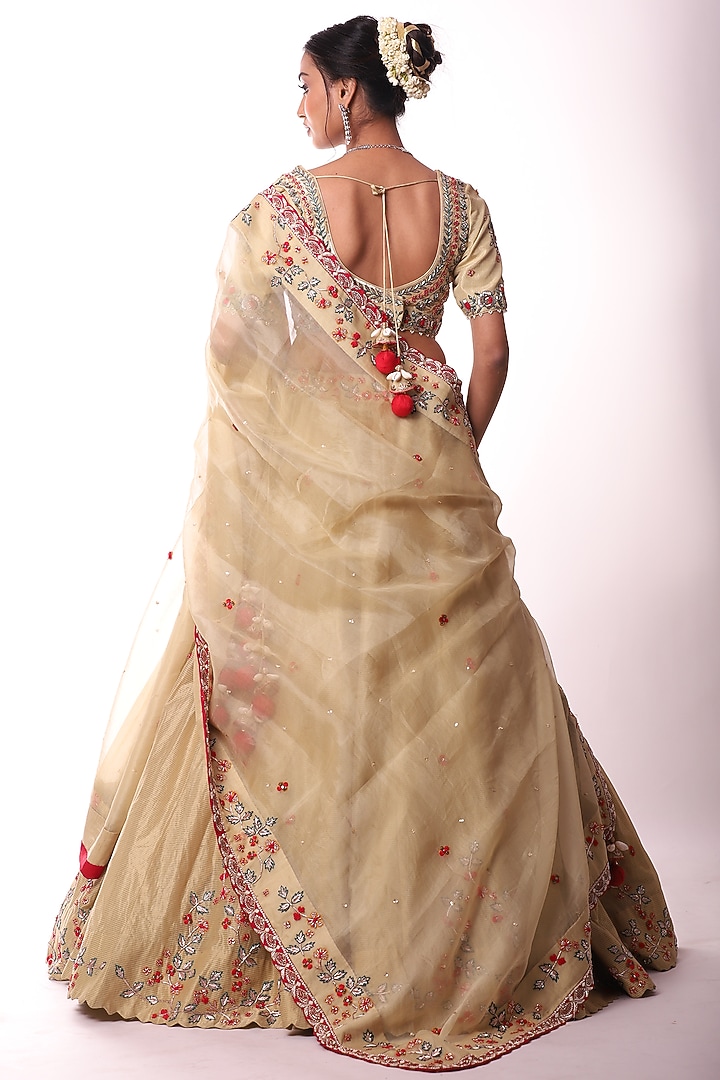 Golden Beige Embroidered Wedding Lehenga Set by Label Sonia Bansal at Pernia's Pop Up Shop