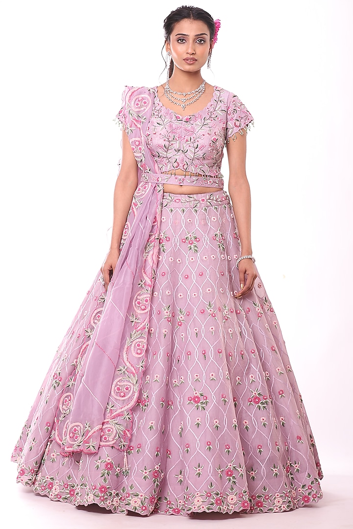 Lavender Embroidered Lehenga Set by Label Sonia Bansal