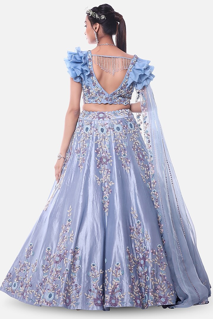 Ice Blue Embroidered Bridal Lehenga Set by Label Sonia Bansal at Pernia's Pop Up Shop