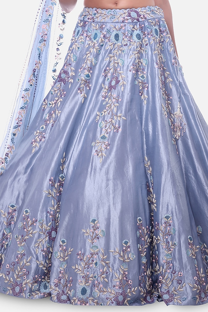 Ice Blue Embroidered Bridal Lehenga Set by Label Sonia Bansal at Pernia's Pop Up Shop