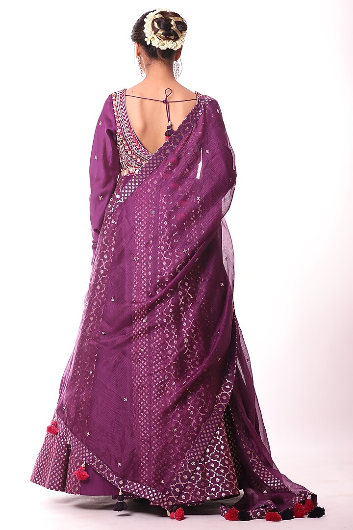 Purple Embroidered Wedding Anarkali Set by Label Sonia Bansal at Pernia's Pop Up Shop