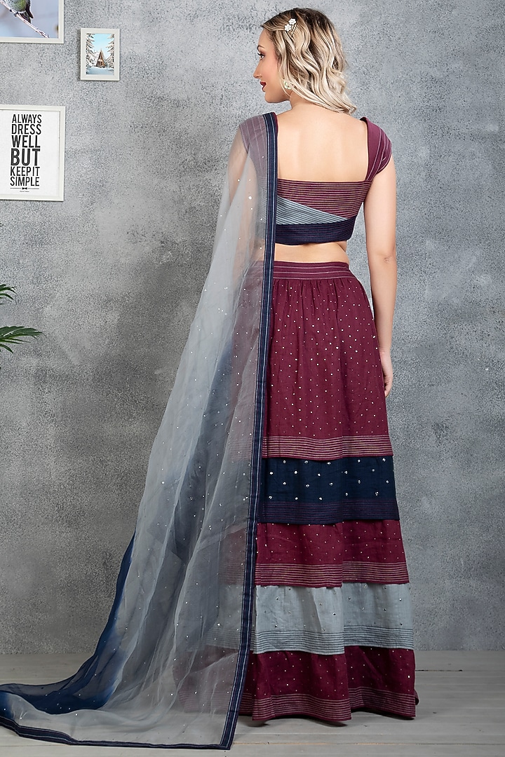Multi-Colored Linen Embroidered Layered Lehenga Set by Sneha B at Pernia's Pop Up Shop