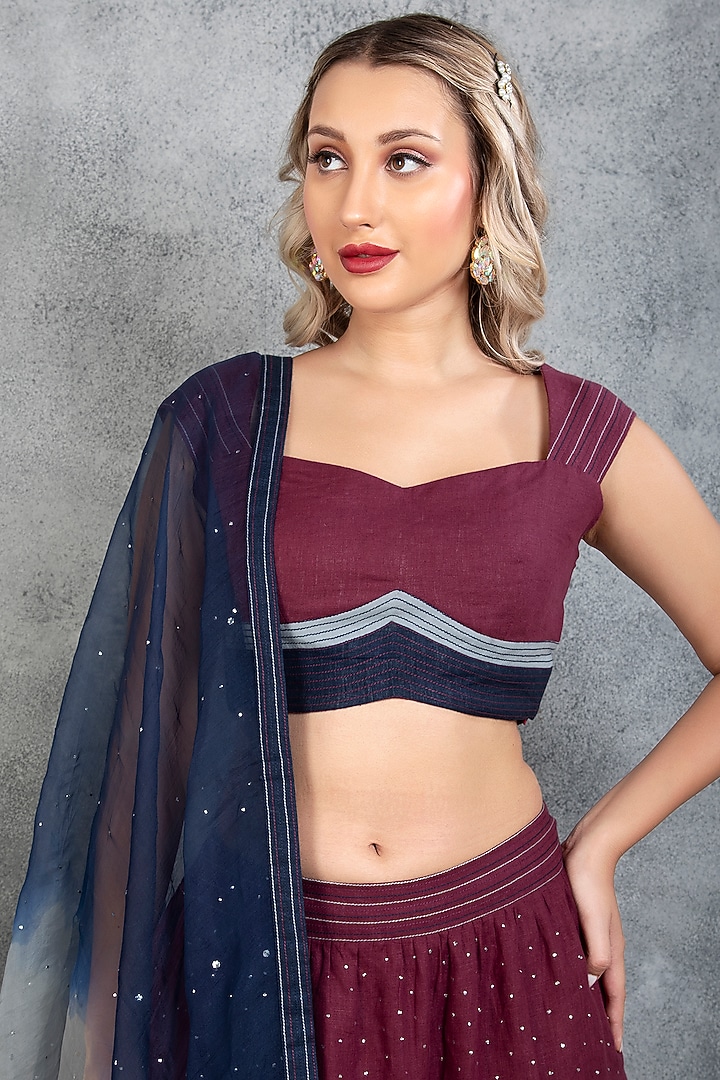Multi-Colored Linen Embroidered Layered Lehenga Set by Sneha B at Pernia's Pop Up Shop