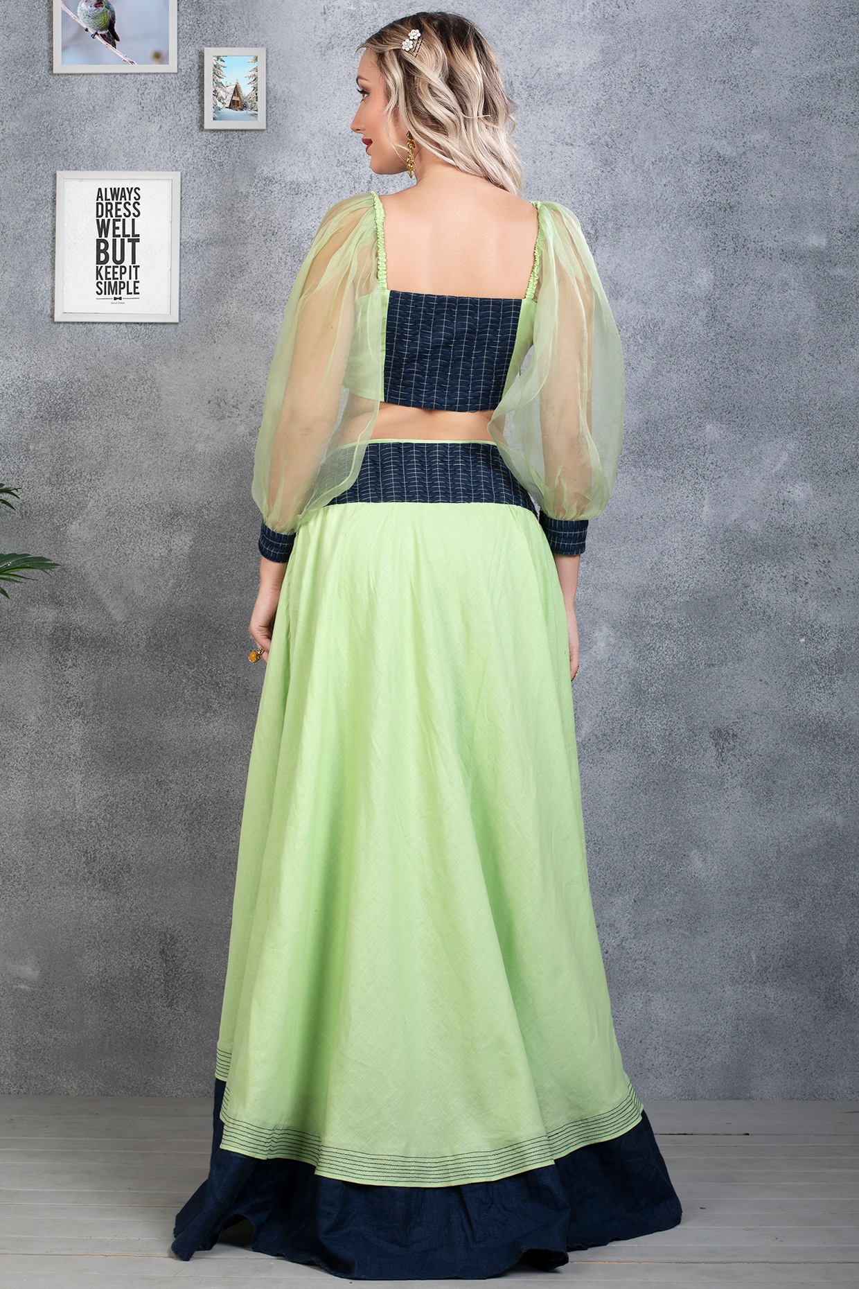 Light Green Pure Linen Lehenga Set Design by Sneha B at Pernia's Pop Up  Shop 2024