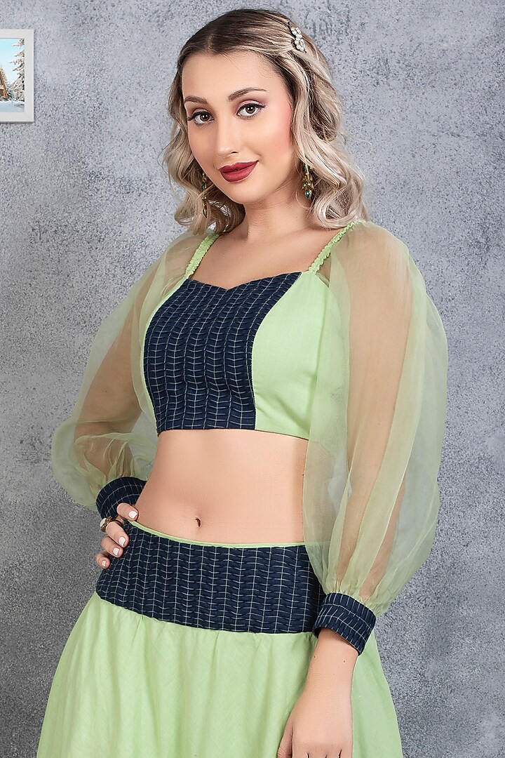 Light Green Pure Linen Lehenga Set by Sneha B at Pernia's Pop Up Shop