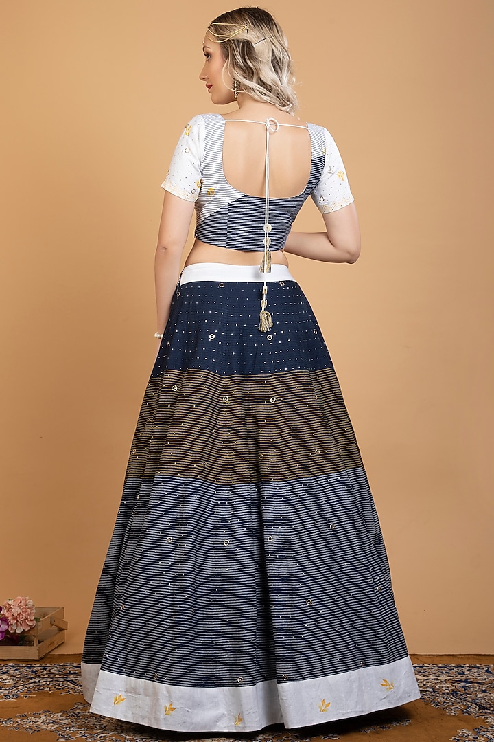Ink Blue Pure Linen Embroidered Lehenga Set by Sneha B at Pernia's Pop Up Shop