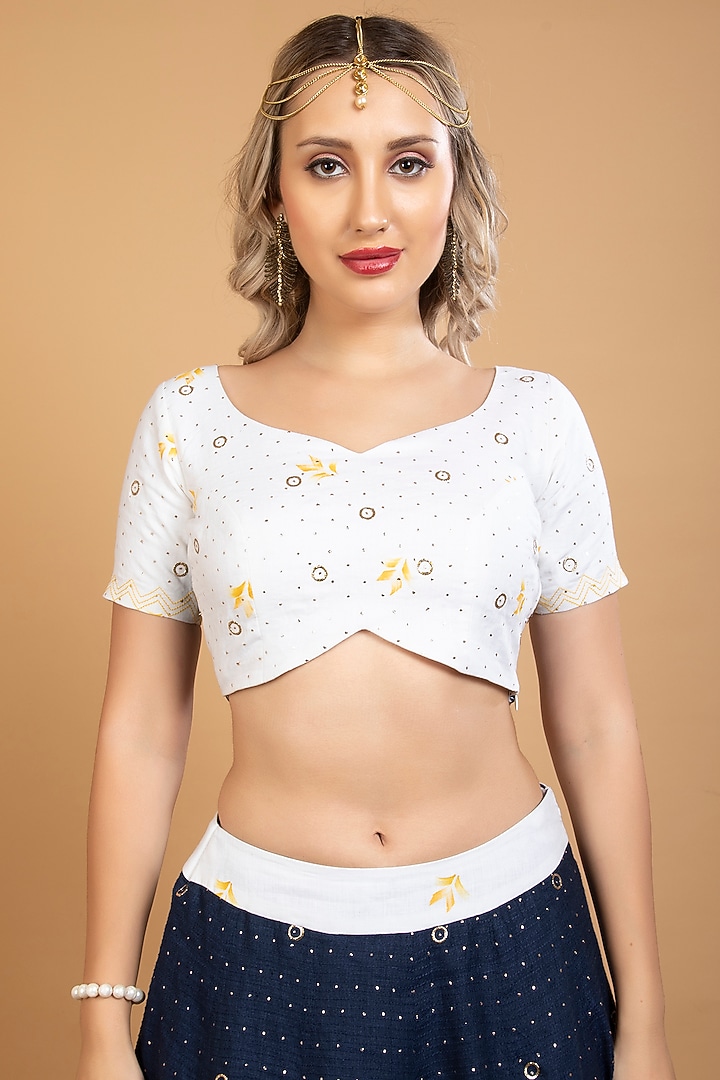 Ink Blue Pure Linen Embroidered Lehenga Set by Sneha B at Pernia's Pop Up Shop