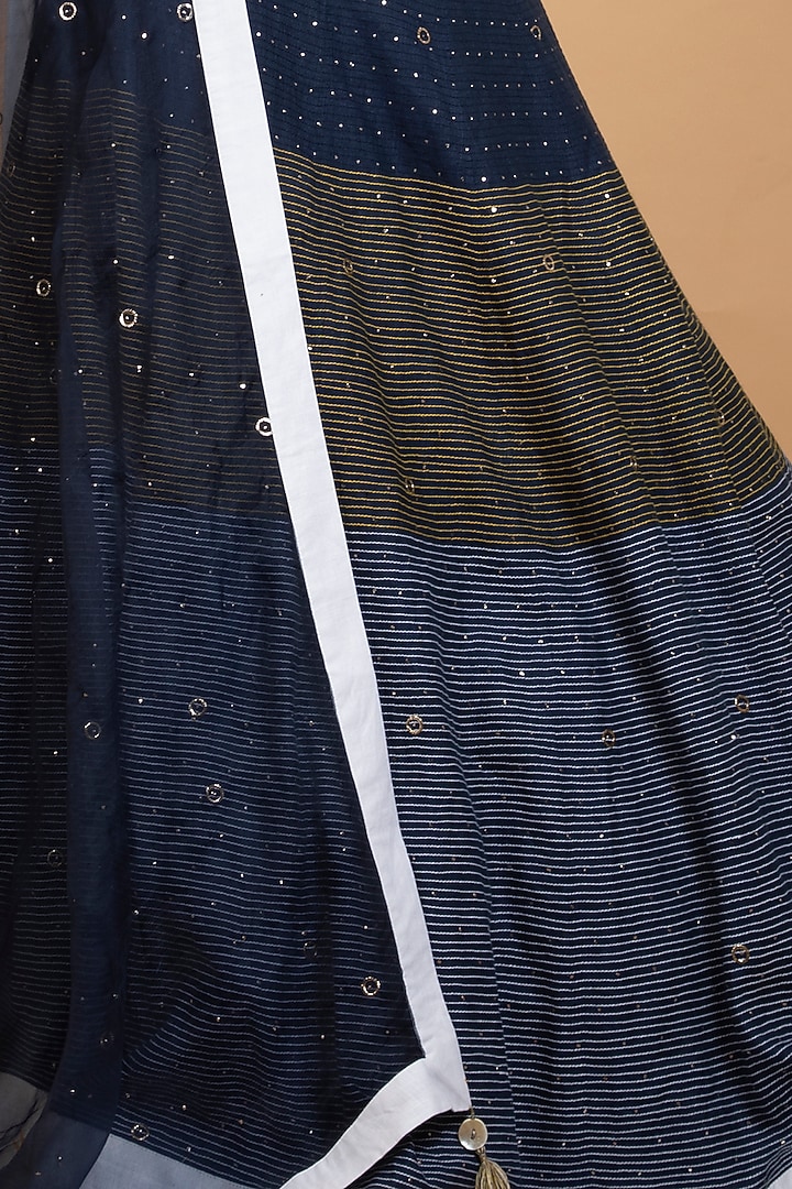 Ink Blue Pure Linen Embroidered Lehenga Set by Sneha B at Pernia's Pop Up Shop
