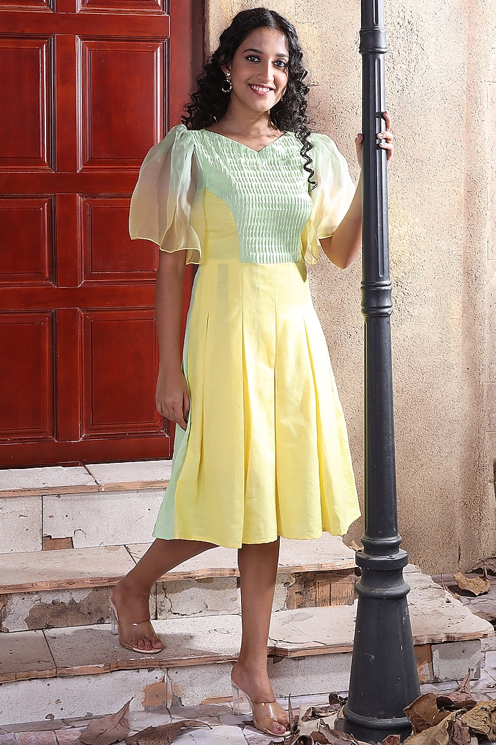 Yellow Linen Gathered Dress by Sneha B