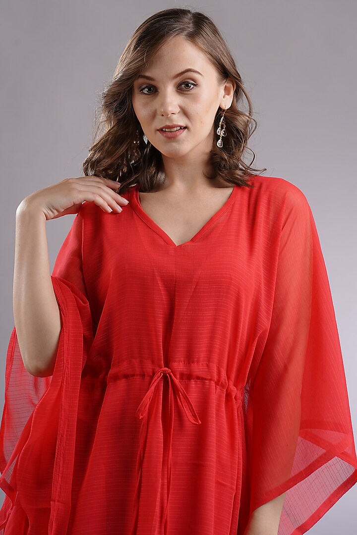 Red Georgette Kaftan by Sneha B at Pernia's Pop Up Shop