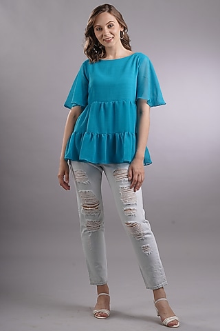 Blue Georgette Top by Sneha B