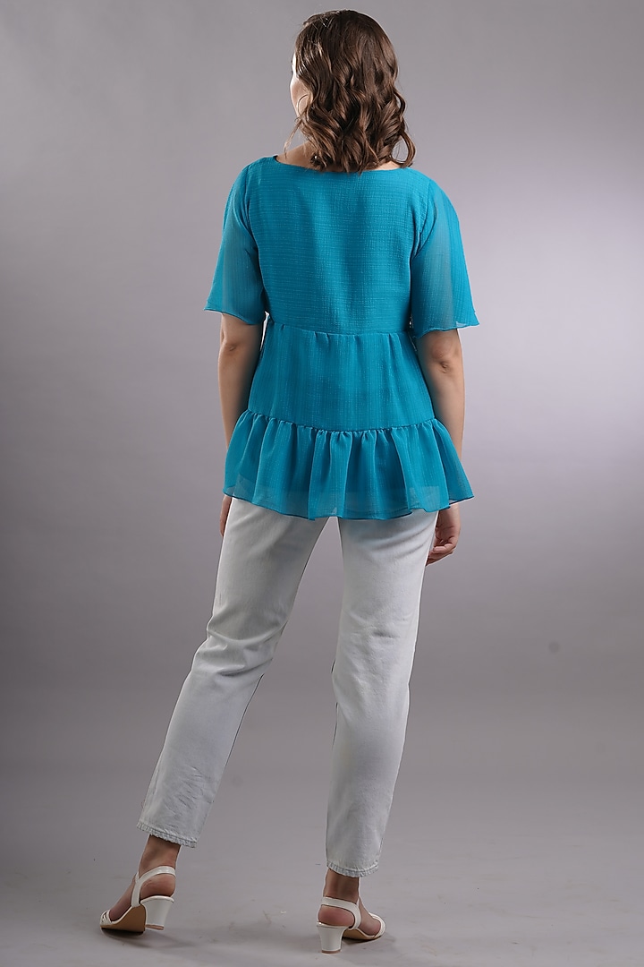 Blue Georgette Top by Sneha B at Pernia's Pop Up Shop