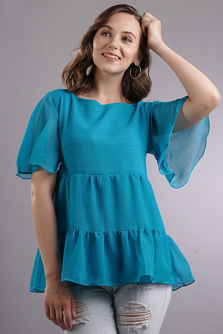 Blue Georgette Top by Sneha B at Pernia's Pop Up Shop