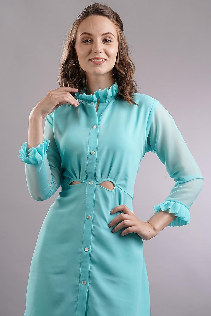 Blue Georgette Mini Summer Dress by Sneha B at Pernia's Pop Up Shop
