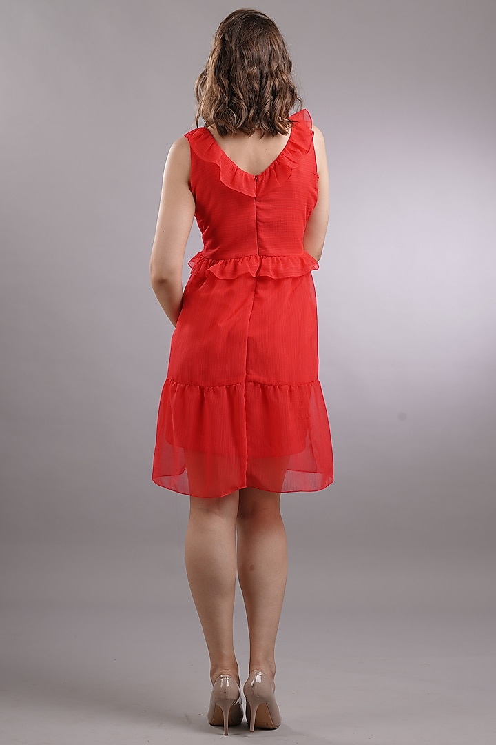Red Georgette Mini Summer Dress by Sneha B at Pernia's Pop Up Shop