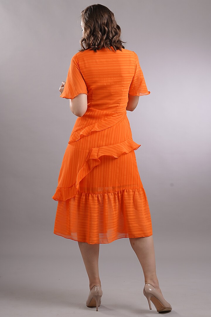 Orange Georgette Midi Summer Dress by Sneha B at Pernia's Pop Up Shop