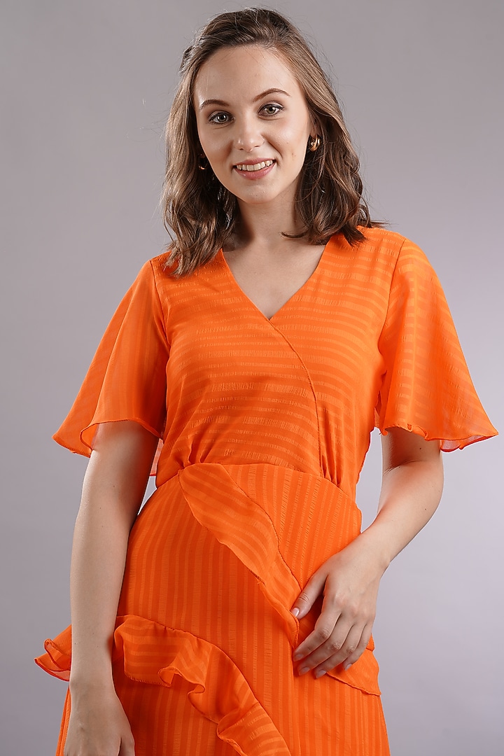 Orange Georgette Midi Summer Dress by Sneha B at Pernia's Pop Up Shop