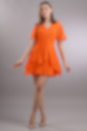 Orange Georgette Mini Dress by Sneha B