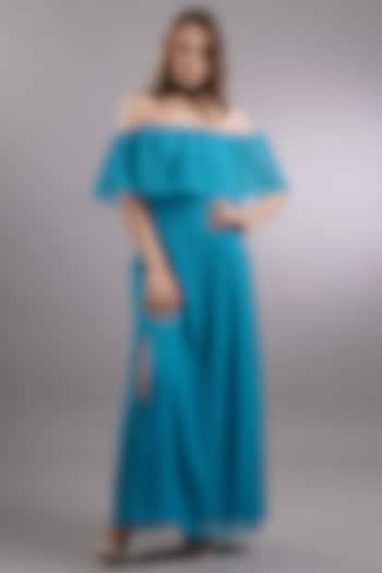 Blue Georgette Ruffled Overlay Summer Dress by Sneha B at Pernia's Pop Up Shop