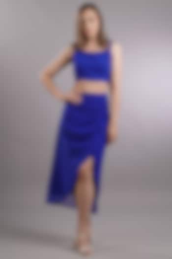 Blue Georgette Skirt Set With Jacket by Sneha B at Pernia's Pop Up Shop
