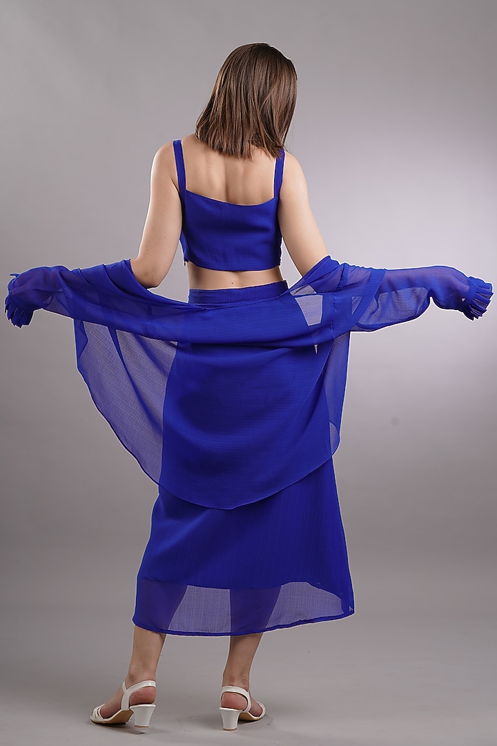Blue Georgette Skirt Set With Jacket by Sneha B at Pernia's Pop Up Shop