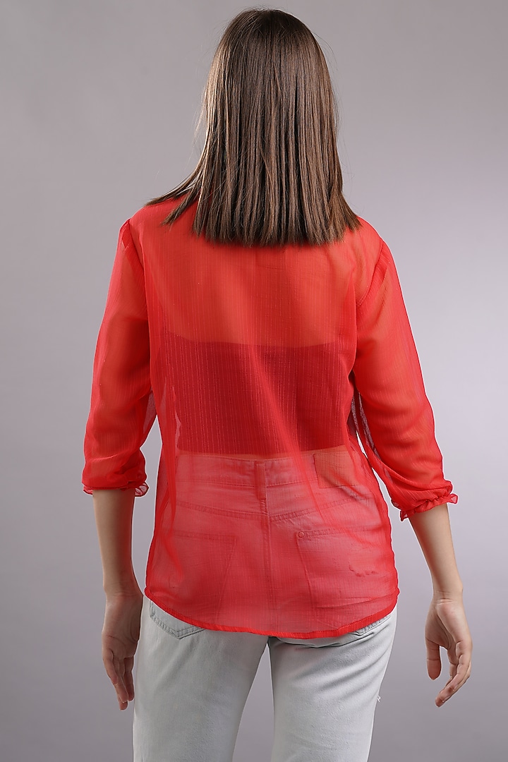 Red Georgette Shirt by Sneha B at Pernia's Pop Up Shop