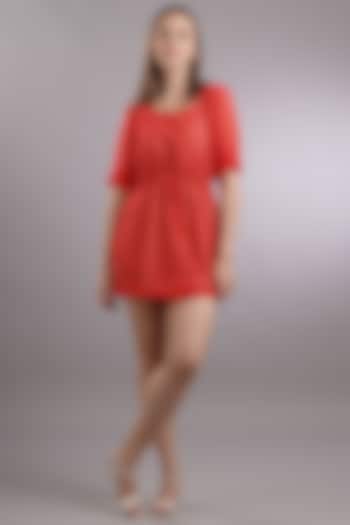 Red Georgette Mini Dress by Sneha B