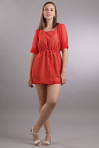 Red Georgette Mini Dress by Sneha B