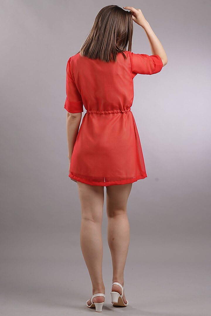 Red Georgette Mini Summer Dress by Sneha B at Pernia's Pop Up Shop