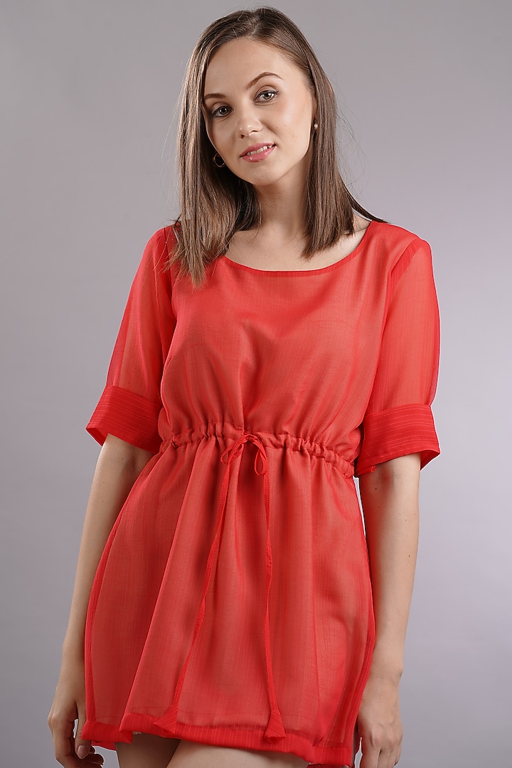 Red Georgette Mini Summer Dress by Sneha B at Pernia's Pop Up Shop