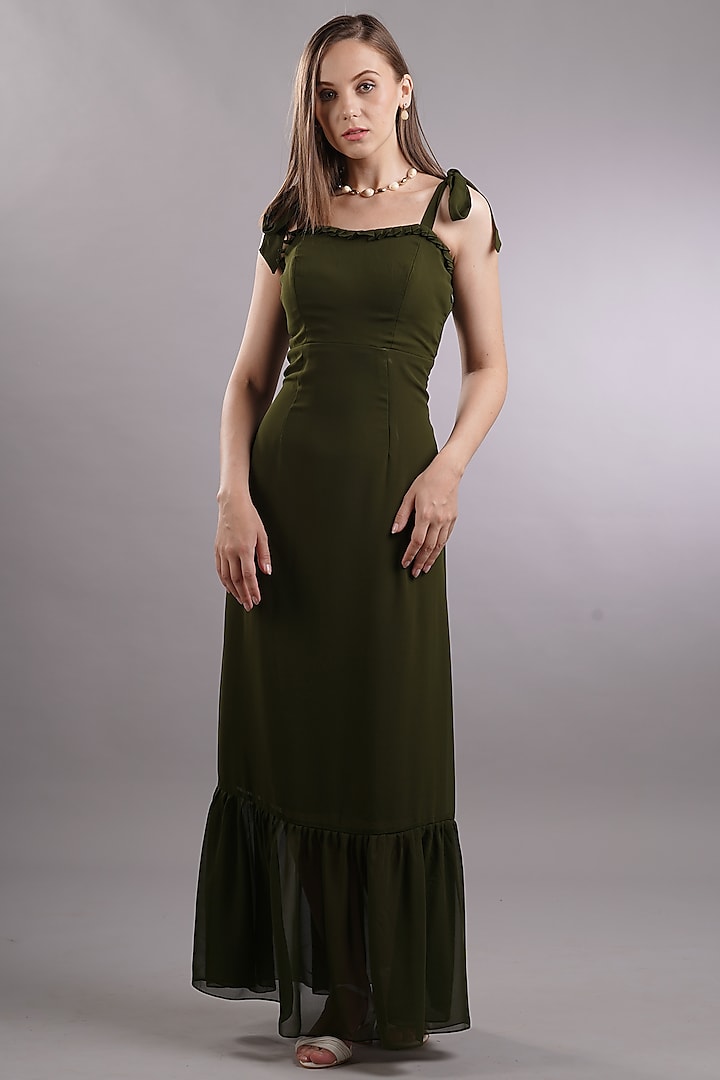 Green Georgette Maxi Dress by Sneha B