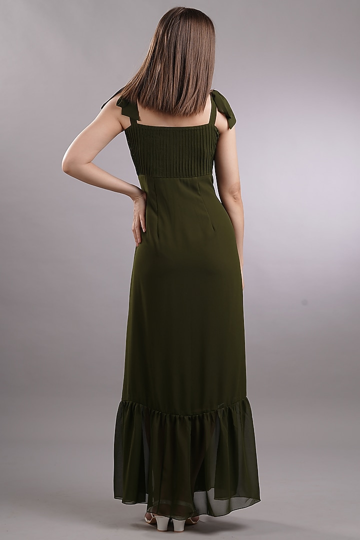 Green Georgette Maxi Summer Dress by Sneha B at Pernia's Pop Up Shop