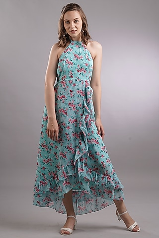 Blue Georgette Printed Dress by Sneha B