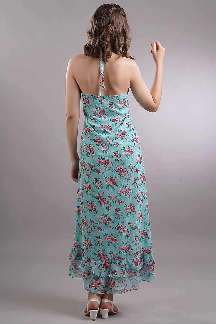 Blue Georgette Printed Summer Dress by Sneha B at Pernia's Pop Up Shop
