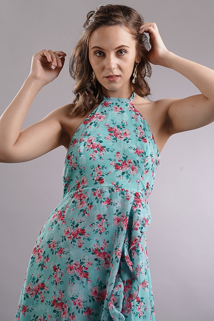Blue Georgette Printed Summer Dress by Sneha B at Pernia's Pop Up Shop