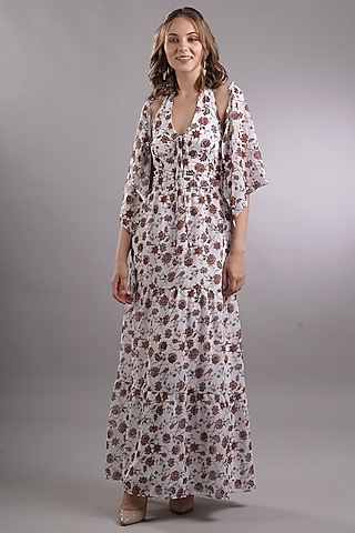 White Georgette Jacket Dress by Sneha B