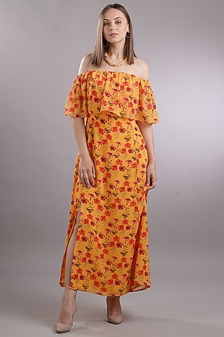 Orange Printed Dress by Sneha B