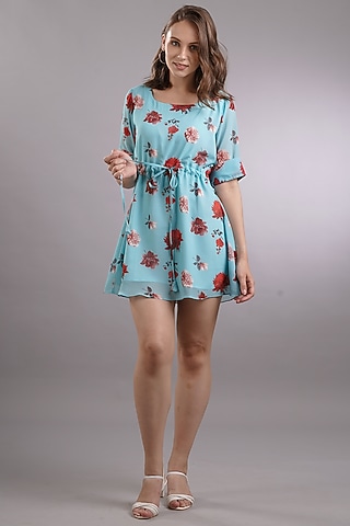 Blue Printed Mini Dress by Sneha B